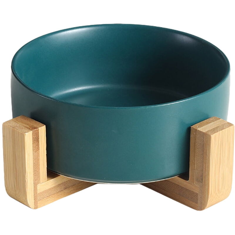 Feiyue - Gamelle surélevée en céramique pour chat avec support en bois, anti-fuite, pour nourriture et eau, pour chats et petits chiens - vert