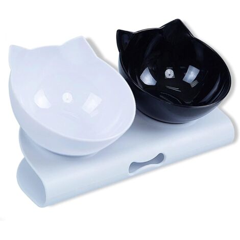 Gamelle Surélevée et Inclinée pour Chat, Double Gamelle pour Chat, Gamelle Double Inclinée à 15°, Abreuvoir pour Chat, Gamelle pour Chat et Petit Chien avec Base Antidérapante