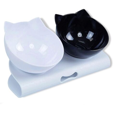 Gamelle surélevée et inclinée pour chat, Gamelle double pour chat, Gamelle double inclinée de 15 cm, Abreuvoirs pour chats, Gamelle pour chat