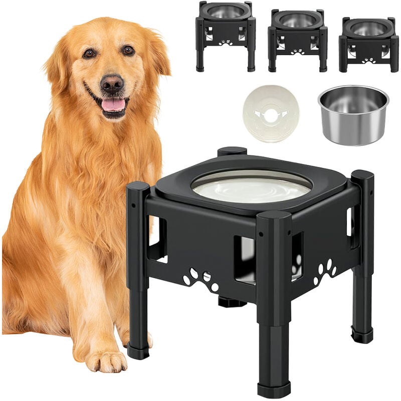 Haloyo - Gamelle Surélevée pour Chien & Chat ®,Bol d'eau en Acier Inoxydable,avec 3 Hauteurs Réglables pour Animaux de Différentes Tailles,noir