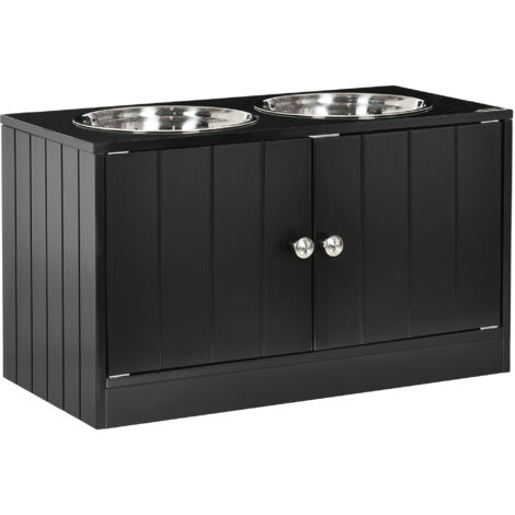 Gamelle surélevée pour chien grand format – Support double avec 2 bols en acier inoxydable, capacité de stockage intégrée de 44 L, portes magnétiques, idéale pour chiens moyens à géants – Noir