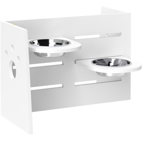 Gamelle surélevée réglable 3 hauteurs pour grands chiens - Tapis anti-glouton et 2 bols inox - Support blanc robuste 63x58.5x40cm