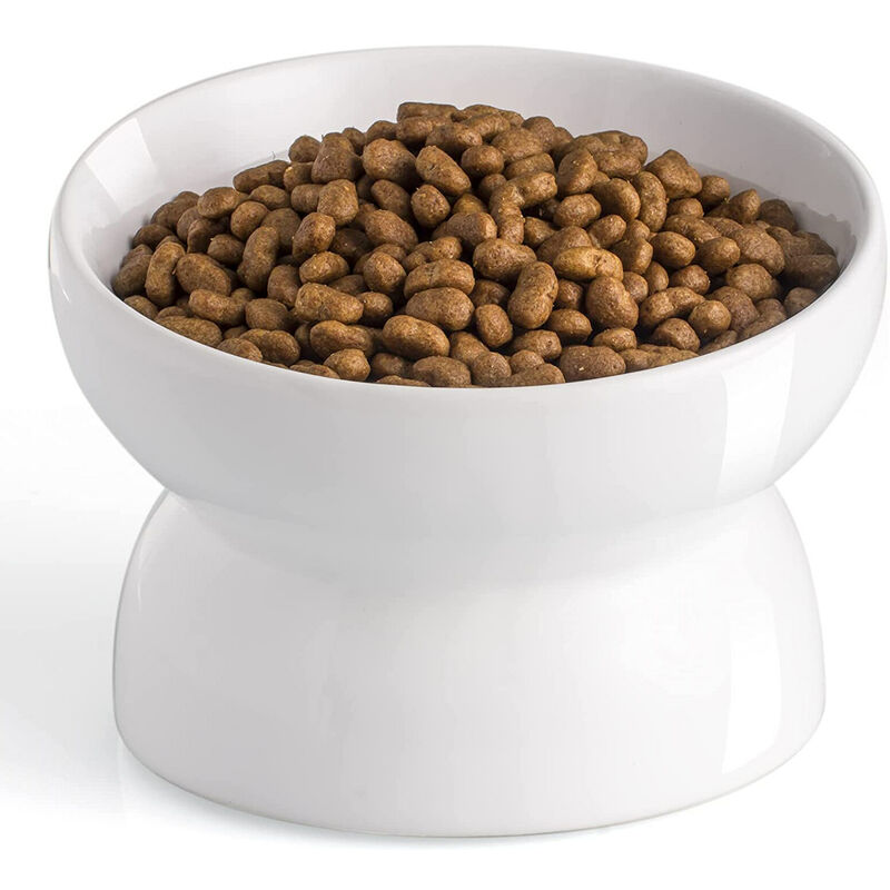 Gamelle surélevée pour chat, bol de nourriture pour chat surélevé inclinable de 12 cm, bol blanc pour animaux de compagnie pour chats, petits chiens,