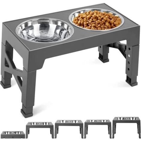 Gamelles Chiens Surélevées de 5 Hauteurs avec 2 1200ML Bols en Acier Inoxydable pour l\'eau, nourriture - Pour chats, chiens