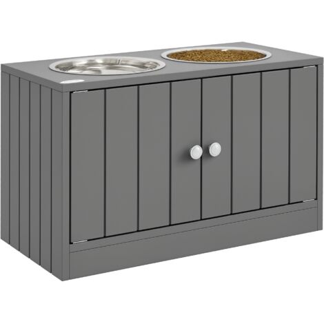 Gamelles chiens surélevées, double chien/chat, porte-gamelles 2 L acier inox, 60x30x35,5 cm, gris