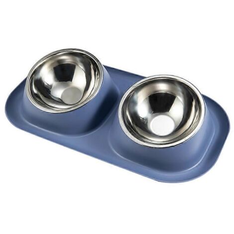 Gamelles doubles pour petits chiens en acier inoxydable, set nourriture et eau avec support incliné antidérapant.