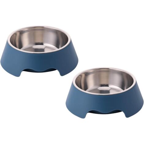 Gamelles en acier inoxydable pour chats et chiens - ensemble de 2 gamelles antidérapantes amovibles - bleues
