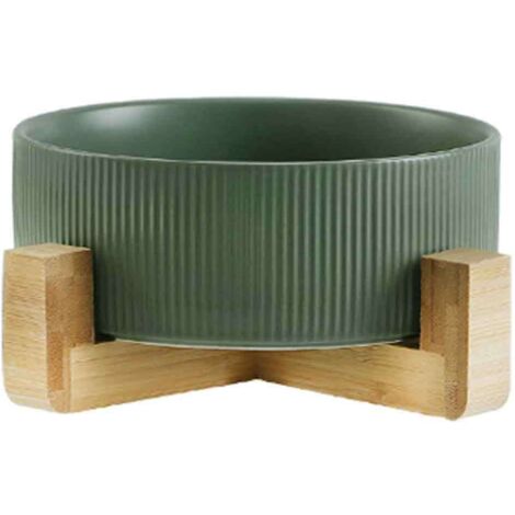 Gamelles en céramique pour chien avec support en bois, résistantes et pratiques pour l'eau et la nourriture
