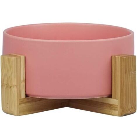 Gamelles en céramique Rose Pet pour chiens et chats avec support en bambou - Lavables au lave-vaisselle et faciles à nettoyer