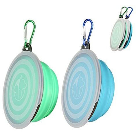 Gamelles Pliables bols Avec Couvercle chiens Bols d’eau pour Chiens Voyage bols pour Chat et Chiens Hauteur du bols Peut Ajustée Léger Protable Pour Marche Randonnée Camping (bleu+verte, 12.895.5)
