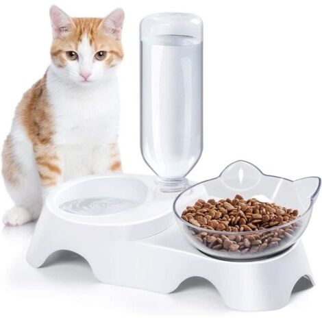 Gamelles pour Chat, Abreuvoir et Alimentateur Automatique pour Chats, 2 en 1 Distributeur d'alimentation Lente pour Chaton Chiot