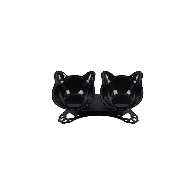 Gamelles pour Chat, Support de Bol Double avec Support surélevé Bol de Chat Chien arrosage Alimentaire Bols dalimentation (Noir)