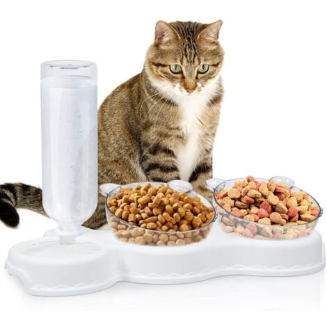 Gamelles pour Chat,Double Gamelle Chat Surélevée,3 en 1 Distributeurs d'eau et Nourriture pour Animaux de Compagnie,Incliné à 15° Anti-Vomissements,Dérapant,pour Chat et Chiens