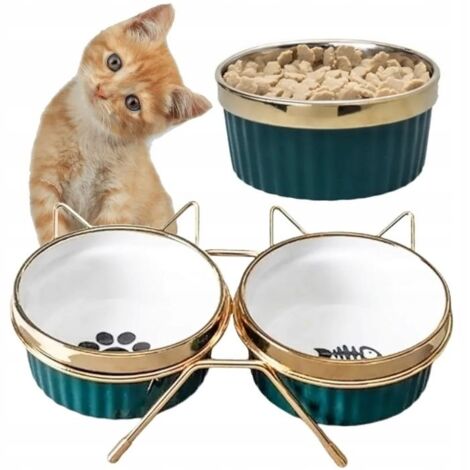 Gamelles pour chats et chiens Double gamelle en céramique sur pied 2 bols de 300 ml