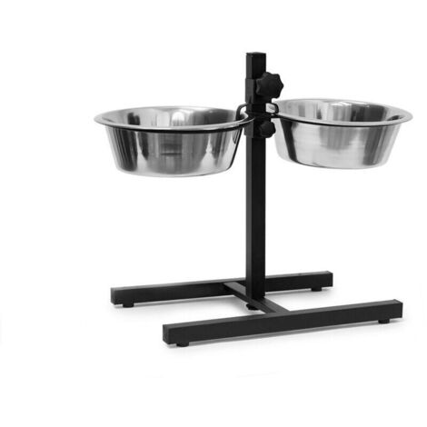 Gamelles pour chiens, 2,2 l, acier inoxydable, HLP 42 x 53 x 26 cm, hauteur réglable, antidérapant, argenté