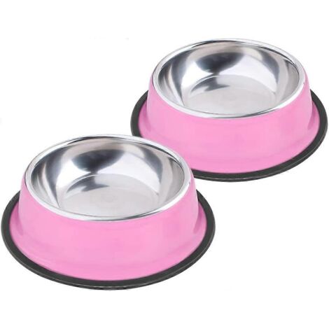Gamelles pour chiens et chats de petite taille en acier inoxydable et mélamine rose, antidérapantes, lot de 2