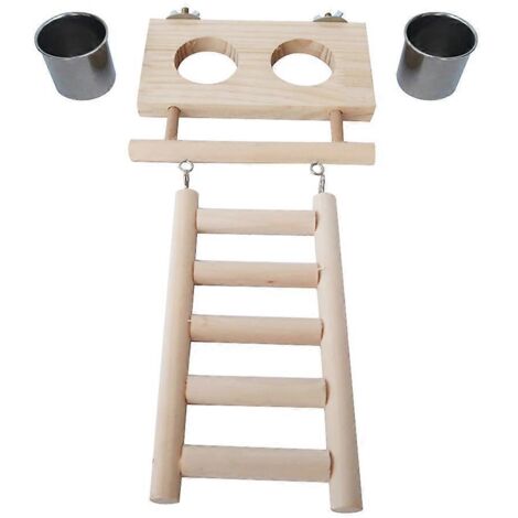 Gamelles pour perroquets avec support à pince, plateforme en bois et échelle pour cage