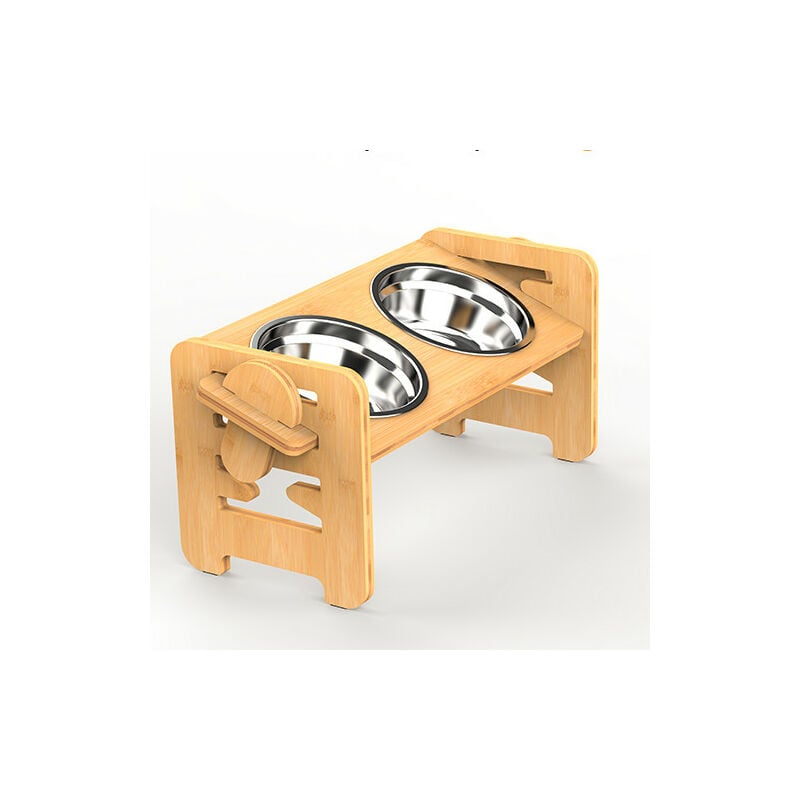 Skecten - Gamelles Surélevées pour Chiens et Chat en Bambou avec 2 Gamelles en Acier 19.51840cm