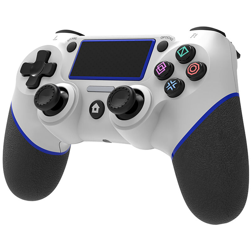 

Gamepad inalambrico BT Game con Touchpad Vibracion Funcion de mango de 6 ejes Mango de juego ergonomico Compatible con PS4 Host Blanco y azul, Blanco