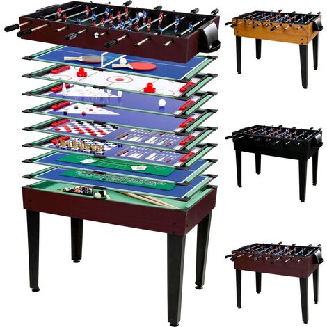 Gamesplanet® Table de jeux multigame \Mega\ bois foncé, multi-jeux 15 en 1, avec accessoires complets, billard, baby-foot, ping pong