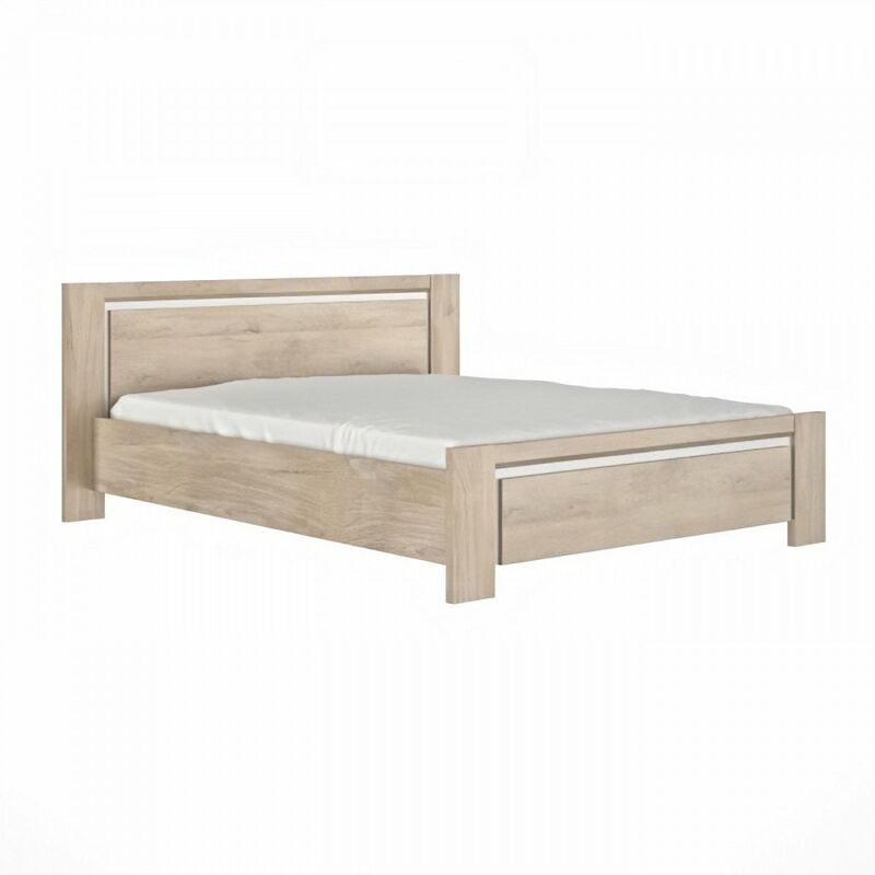 Lit adulte 160x200 - Grosse épaisseur - Décor chene - Made in France - L 188 x P 207 x H 87 cm - OLERON - Gami