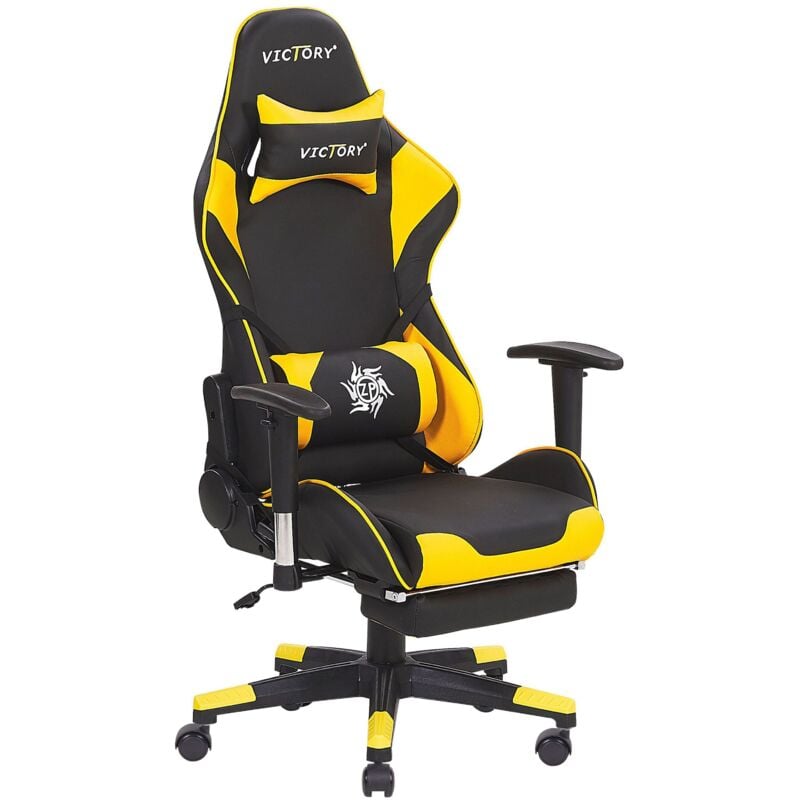 Beliani - Gaming Chair Ergonomic Footrest Adjustable Armrests Black and Yellow Victory