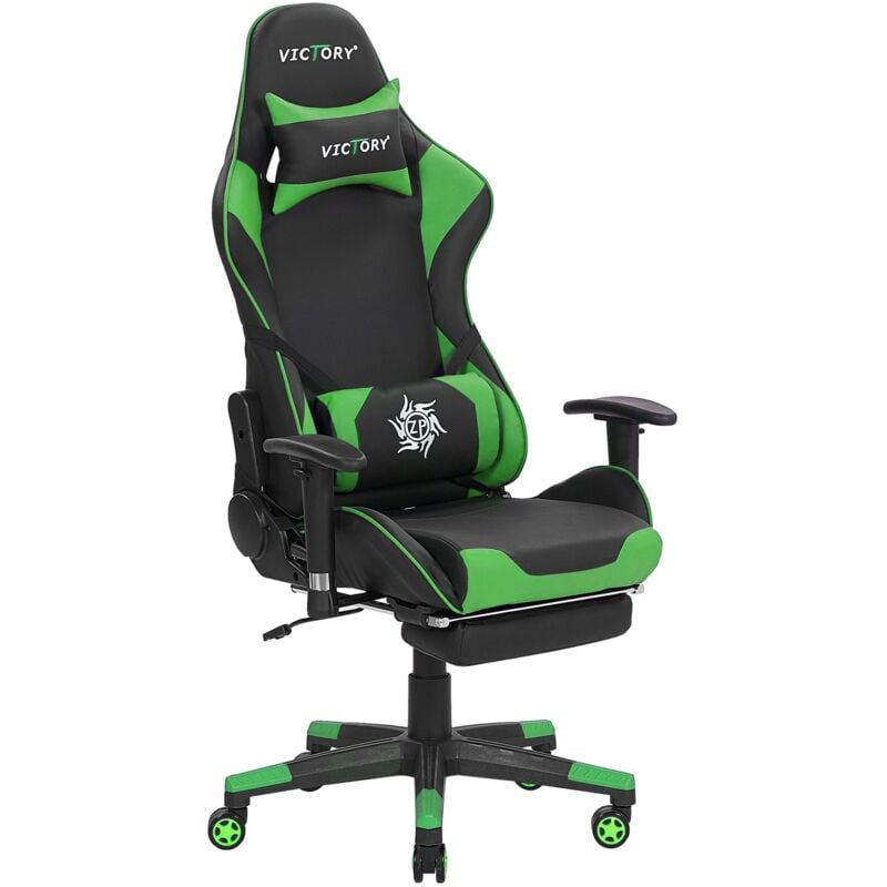 Beliani - Gaming Chair Ergonomic Footrest Adjustable Armrests Black and Green Victory