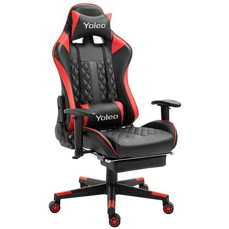 Gaming Chair Ergonomic Home Office Desk Chairs Adjustable High Back Swivel Leather Racing with Lumbar Support and Headrest (Red, with footrest)