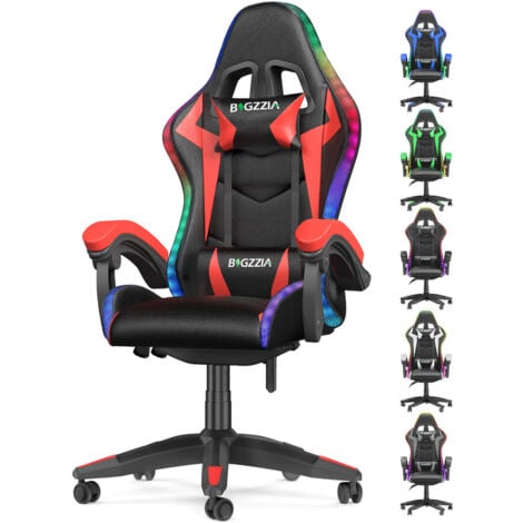 Gaming chair with RGB LED lights - bigzzia video game chairs - Office Chair Ergonomic - High Back Support - Lumbar Support - pc gaming chair Red