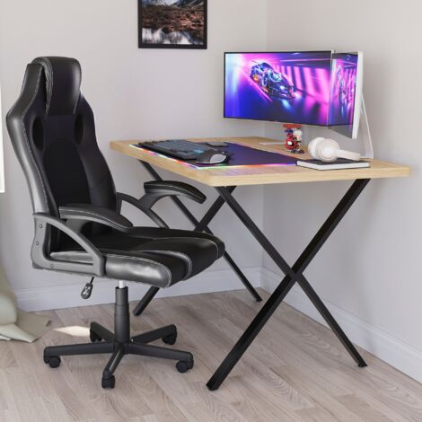 Gaming Desk With X Shape Legs Study Workstation MDF Computer Table, Oak