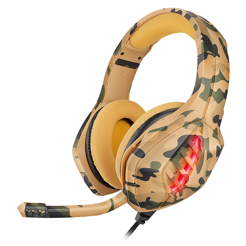 Gaming HeadsetKopfhörer mit Mikrofon LED Licht Noise Cancelling Over Ear Kompatibel Games Laptop(Camouflage gelb)