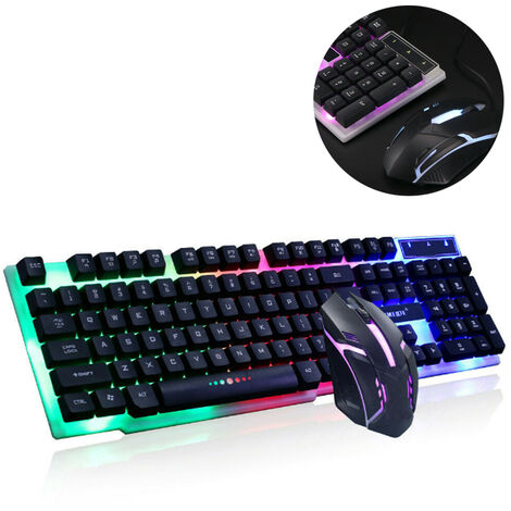Gaming Keyboard and Mouse Set, LED Backlight Layout, Rainbow Colors Illuminated USB Waterproof Keyboard and Mouse
