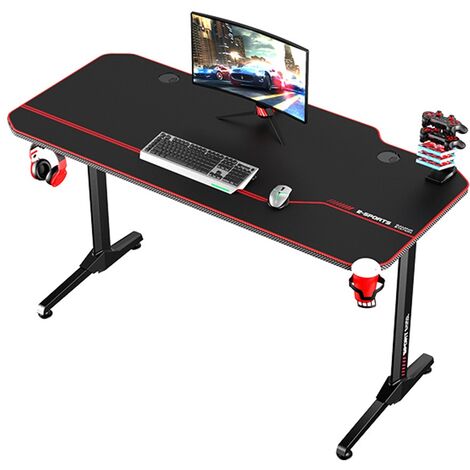 Gaming-Schreibtisch - Feste Höhe - 140 x 66 cm - Schwarz/Rot - Sehr funktional & erweiterbar