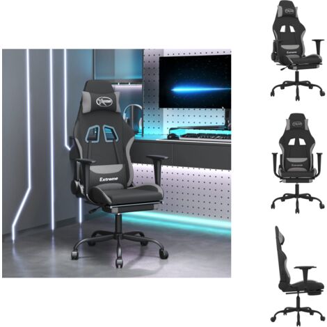 Gaming-Sessel - Living Gaming-Stuhl mit Fußstütze Schwarz und Hellgrau Stoff