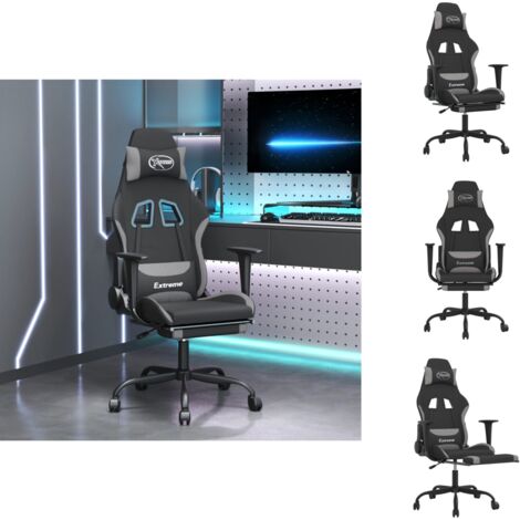 Gaming-Sessel - Living Gaming-Stuhl mit Massage & Fußstütze Schwarz und Hellgrau Stoff