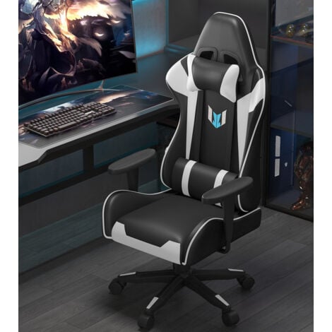 Gaming Stuhl - Bigzzia Computerstuhl Ergonomisch - Gamer Stühle mit Lendenkissen + Kopfstütze Höhenverstellbar Gaming Chair für Mädchen Junge Erwachsene, Weiß