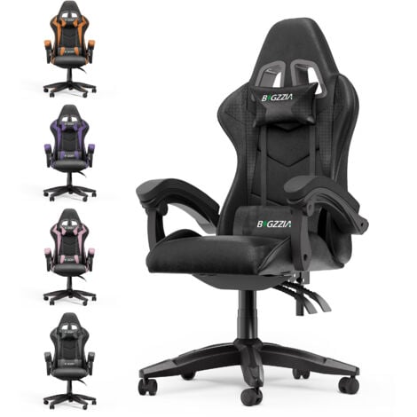 Gaming Stuhl BIGZZIA - Ergonomischer Bürostuhl - Zurücklehnen PC-Spiel Stuhl - Gaming Sessel Ergonomischer Gamer Stuhl Kopfstütze Lendenkissen - Reines Schwarz