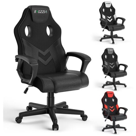 Gaming stuhl, bigzzia gaming chair Ergonomisches Design, Computerstuhl mit Höhenverstellung Wippfunktion Feste Armlehne, Schwarz