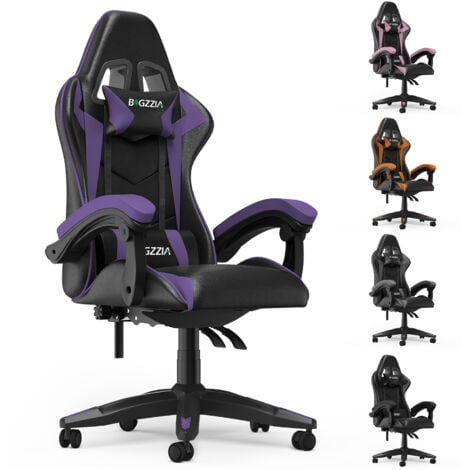 Gaming Stuhl bis 110kg - bigzzia gaming chair - mit Kopfstütze und Lendenkissen - pc stuhl - PU Leder - Grau