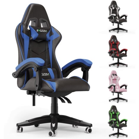 Gaming Stuhl bis 136kg - bigzzia Gamer Stühle mit Lendenkissen + Gaming-Stühle Kopfstütze - Gaming Chair - Gaming Stühle Höhenverstellbar Bürostuhl Computerstuhl - Blau