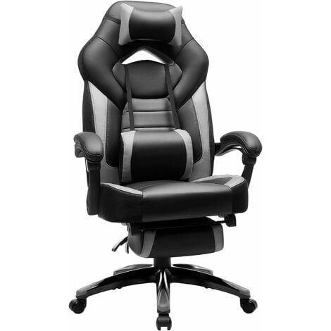 Gamingstuhl, Bürostuhl mit Fußstütze, Schreibtischstuhl, ergonomisches Design, verstellbare Kopfstütze, Lendenstütze, bis zu 150 kg belastbar