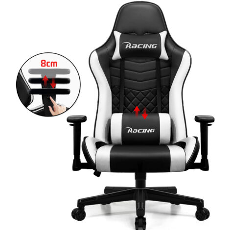 Gaming-Stuhl, ergonomischer Gaming-Sessel mit 90° bis 172° Neigung, höhenverstellbar und mit verstellbaren Kissen - Schwarz