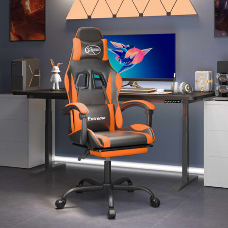 Gaming-Stuhl mit Fußstütze Bürodrehstuhl - Schreibtischstuhl ergonomischer Drehbar Schwarz & Orange Kunstleder BV734680 - BonneVie