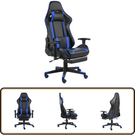 Gaming-Stuhl mit Fußstütze Drehbar Blau PVC - Gaming Stuhl - PC Stuhl - Bürostuhl - Ergonomischer Stuhl - Gamer Chair