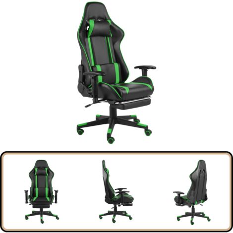 Gaming-Stuhl mit Fußstütze Drehbar Grün PVC - Gaming Stuhl - PC Stuhl - Gamer Chair - Schreibtischstuhl - Ergonomischer Stuhl