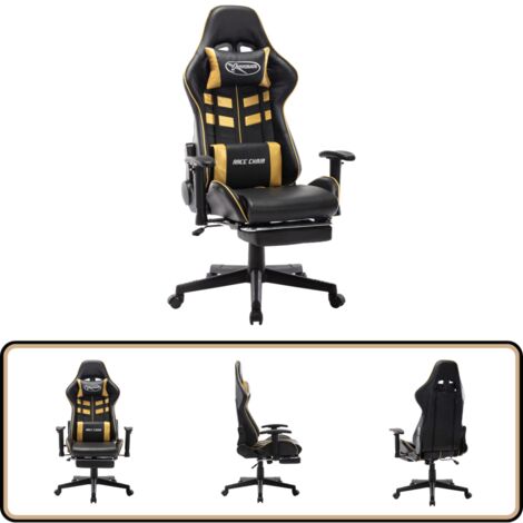 Gaming-Stuhl mit Fußstütze Schwarz und Golden Kunstleder - Gaming Stuhl - Bürostuhl - PC Stuhl - Gamer Chair - Ergonomischer Stuhl