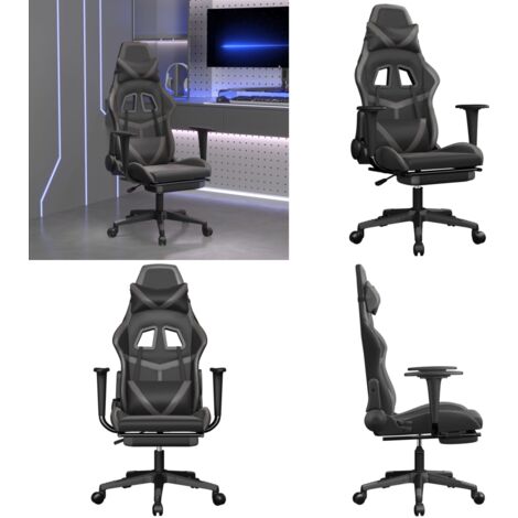 Gaming-Stuhl mit Fußstütze Schwarz und Grau Kunstleder - Gamingstuhl mit Fußstütze - Kunstlederstuhl