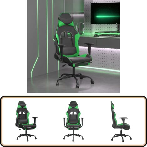 Gaming-Stuhl mit Fußstütze Schwarz und Grün Kunstleder - Gaming-Stuhl - Bürostuhl - Computerstuhl - Gamer Chair - Ergonomischer Stuhl