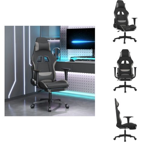 Gaming-Stuhl mit Fußstütze Schwarz und Hellgrau Stoff - Gaming Stuhl - Gamer Chair - Bürostühl - Schreibtischstuhl - Ergonomischer Stuhl