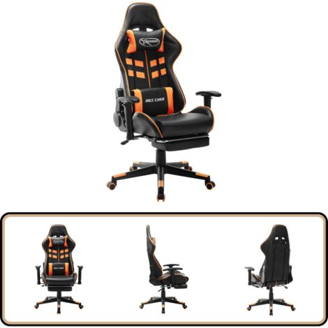 Gaming-Stuhl mit Fußstütze Schwarz und Orange Kunstleder - Gaming Stuhl - Bürostuhl - PC Stuhl - Gamer Chair - Ergonomischer Stuhl